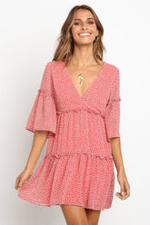 Mini-robe bohème à pois et col en V